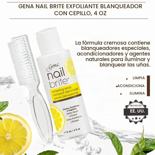 Vista 2 de Gena Nail Brite - Exfoliante blanqueador con cepillo, limpia condiciones e ilumina las uñas, 4 onzas