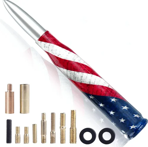 Vista 6 de Antena de bala Calibre 50 para auto y camión con diseño de bandera americana Compatible con Ford F150 F250 F350, Dodge RAM 1500, Chevy Silverado
