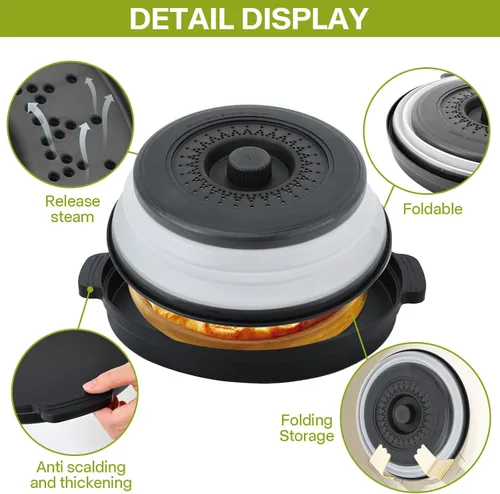 Vista 5 de Cubierta de salpicaduras para microondas para alimentos con placa base antiquemaduras, plástico grande y silicona ventilada para evitar quemaduras