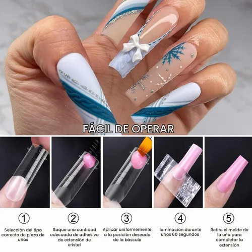 Vista 6 de 120 piezas de gel de extensión de polietileno con formas de uñas dobles con constructor de escamas para uñas de gel de manicura, diseño artístico