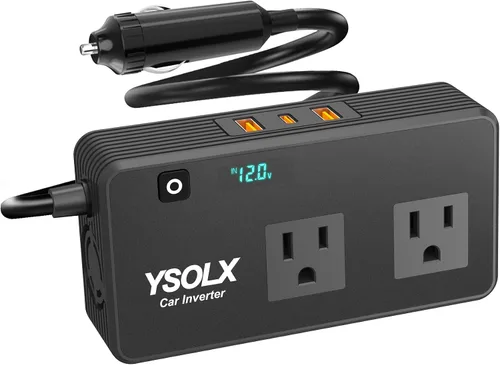 Vista 9 de Inversor de Corriente para Automóvil de 300W - YSOLX Adaptador Dual de Salida de Automóvil DC 12V a AC 110V a Enchufe de Pared, Carga Rápida USB-C