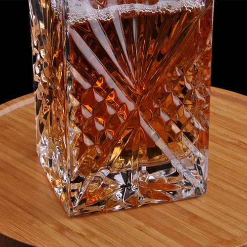 Vista 5 de Decantador de vidrio con tapón geométrico hermético, decantador de whisky para vino, bourbon, brandy, licor, jugo, agua, enjuague bucal, vidrio
