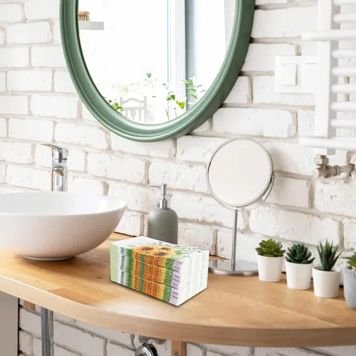 Vista 3 de Paquete de 100 toallas de mano desechables para baño, servilletas de papel de girasol, servilletas decorativas de flores de primavera para baño