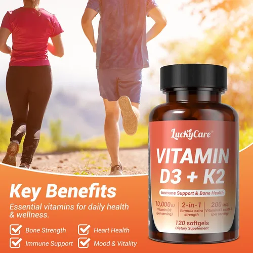 Vista 4 de Vitamina D3 K2 10000 UI Softgels 120 Coco, Apoyo a los Huesos Inmune 120 coconut oil softgels with K2 (MK-7) 200mcg. Supports calcium absorption