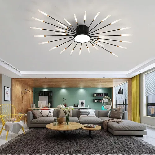 Vista 20 de Lámpara de techo LED regulable de 32 pulgadas, 12 luces de techo, lámpara de techo empotrada, iluminación de interior dorada para sala de estar, 12