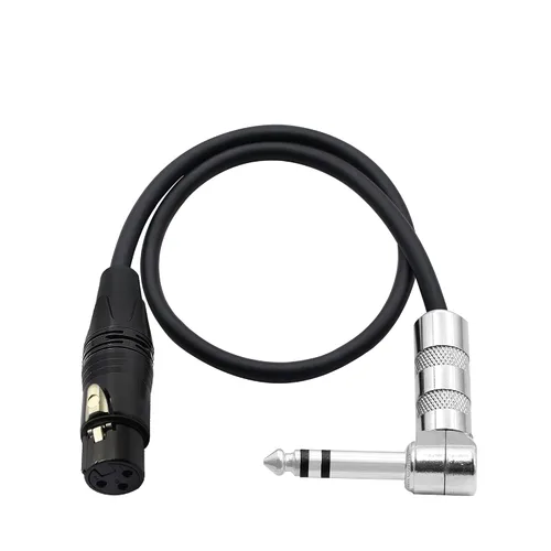 Vista 2 de Cable de 1/4 a XLR de 90 grados en ángulo recto de 0.250 in TRS macho a conector XLR hembra Cable de micrófono estéreo de audio para altavoces