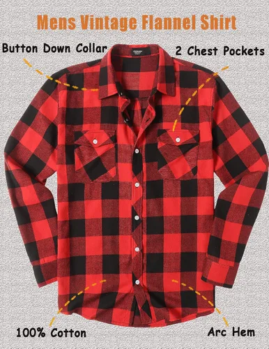 Vista 3 de COOFANDY Men's Plaid Flannel Shirt Casual Button Down Cotton Lightweight Shirts