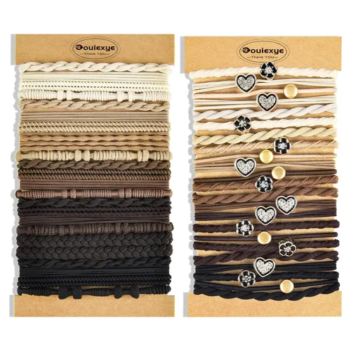 Vista 15 de Pulseras para el cabello para mujer, 24 piezas de accesorios para el cabello bohemio en 12 colores, 5 estilos, no dañan el cabello grueso Boho A