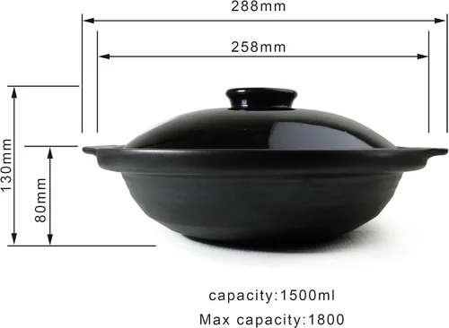 Vista 3 de Cacerola de arcilla seca resistente al calor, cacerola de cerámica prémium con tapa, para cocinar sopa terrina, color negro, 42 onzas