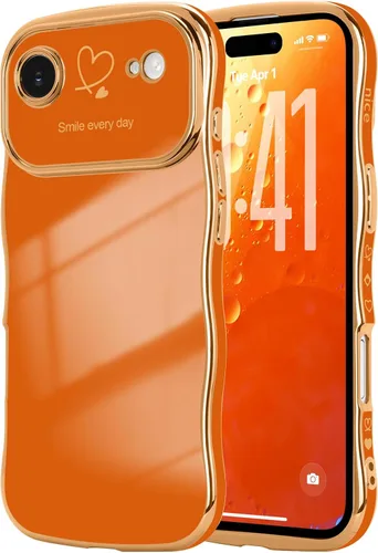 Vista 104 de LCHULLE - Funda para iPhone Air, linda para mujeres y niñas, con forma de onda, color azul bebé Luxury Plating Curly Wavy Frame with Love Heart