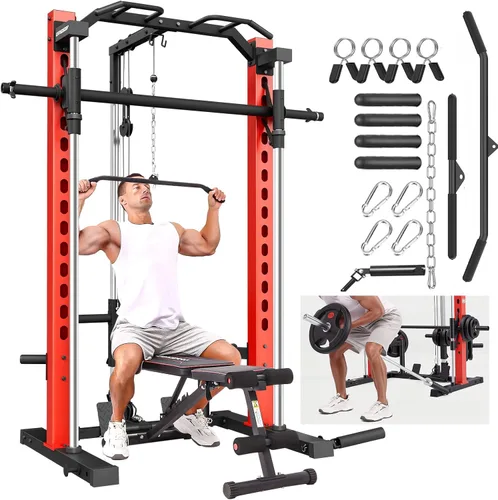 Vista 8 de OPPSDECOR All-in-One Adjustable Smith Machine with LAT-Pull Down System Multi-Function Power Cage for Home Gym Cable Crossover Squat Rack of Workout