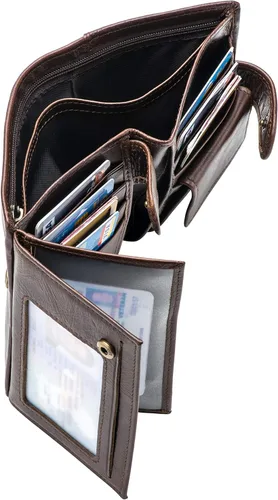 Vista 5 de POKOFO Gran RFID Cuero Genuino Tarjetero Trifold Wallet Snap Cierre 3 ID Windows para los hombres