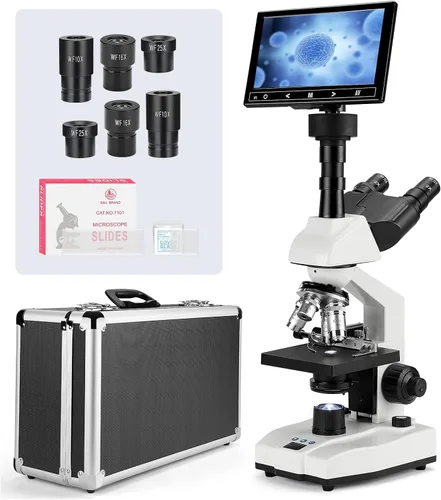 Vista 7 de [Versión de sangre] Vabiooth Microscopio monocular compuesto de doble visión 40X-2500X aumento con pantalla LCD de 7 pulgadas, ocular electrónico