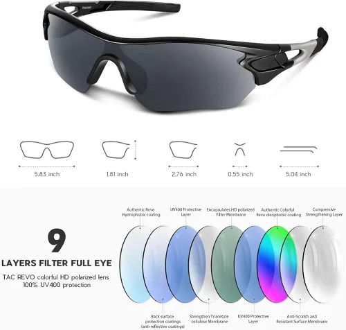 Vista 4 de Lentes de sol polarizados para hombres y mujeres jóvenes de béisbol ciclismo correr conducir pesca golf motocicletas lentes TAC UV400