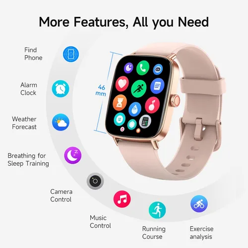 Vista 9 de Reloj inteligente para mujer, reloj inteligente HD de 1.85 pulgadas, compatible con iPhone/Samsung/Android (respuesta/hacer llamadas), más de 100