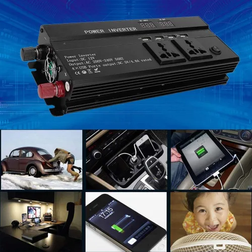Vista 3 de Convertidor de energía 4000 W DC 12 V a CA 220 V, inversor de corriente de onda sinusoidal pantalla LCD del coche inversor de corriente de onda