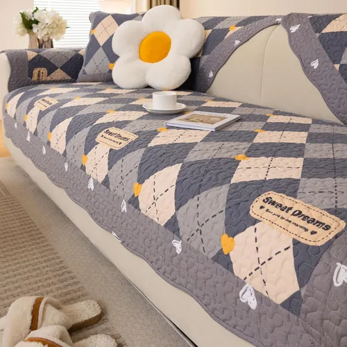 Vista 16 de vctops Funda de sofá de algodón a cuadros Buffalo Check estilo granja, funda acolchada de patchwork para sofá seccional, funda antideslizante
