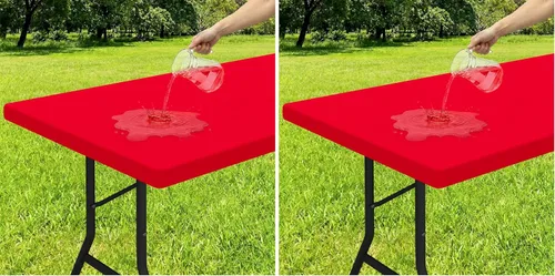 Vista 62 de Smiry - Mantel rectangular de vinilo con respaldo de franela elástica ajustada para mesas plegables de 2 pies, manteles impermeables y lavables