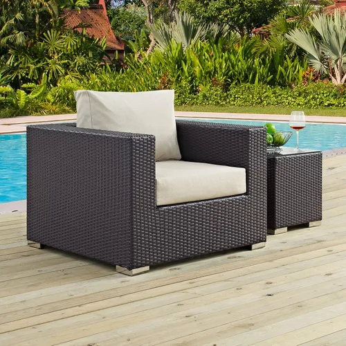 Vista 2 de Modway Sillón de mimbre para patio al aire libre Convene en color beige espresso