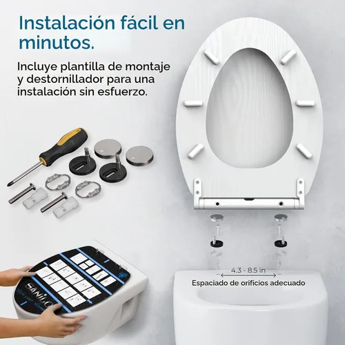 Vista 5 de Sanilo Asiento de inodoro de madera con liberación rápida y cierre suave [alargado] Asiento de madera moldeada decorativo y de cierre lento, con un