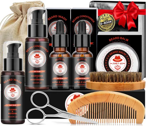 Vista 11 de XIKEZAN Kit de aseo y cuidado de barba para hombres con madera de cedro