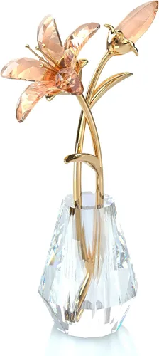 Vista 12 de Ornalrist Flores de lirio de tigre de cristal con jarrón, tallo de metal, flor de lirio azul, regalos coleccionables para mujeres, figuras florales