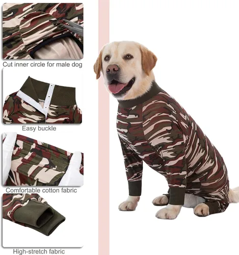 Vista 5 de Traje de recuperación para perros grandes y medianos después de la cirugía, mameluco antilameduras suave y transpirable para perros, alternativa al