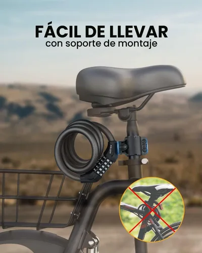 Vista 3 de Cerradura de bicicleta reiniciable de 5 diales, bloqueo de cable anticorte de 4 pies con código de combinación, cadena de seguridad ligera