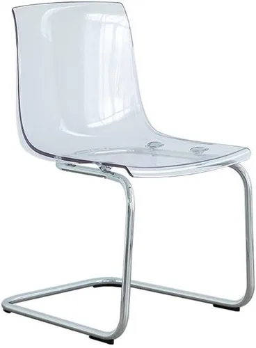 Vista 4 de Sillas de comedor transparentes, silla de acrílico transparente, sillas de cocina fantasma con patas de metal plateado, sillas de plástico modernas