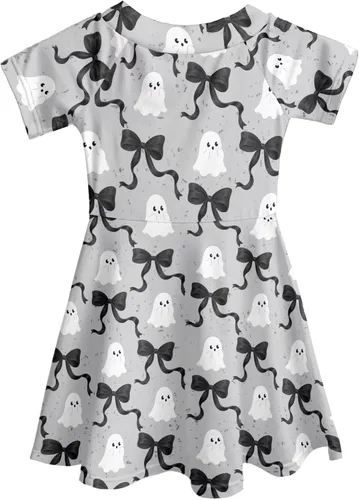 Vista 5 de SEANATIVE Vestido de manga corta para niñas de 3 a 14 años Black Bow Ghost