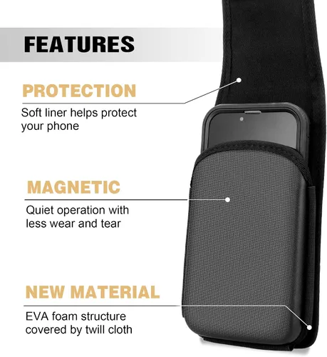 Vista 3 de Perilogics Funda acolchada de EVA para teléfono con cierre magnético, tela de sarga protectora y clip para cinturón personalizado, compatible