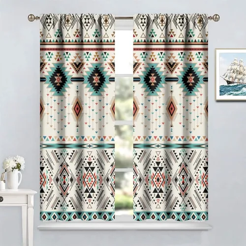 Vista 5 de YCness Cortinas aztecas para dormitorio, decoración geométrica étnica del suroeste para sala de estar, diseño tribal bohemio de elefante nativo