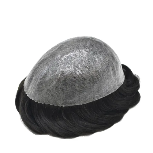 Vista 7 de Toupee para hombre 100% cabello humano real tupé para hombres 0.004 in piel de poliuretano para hombre, sistema de reemplazo de piezas de pelo