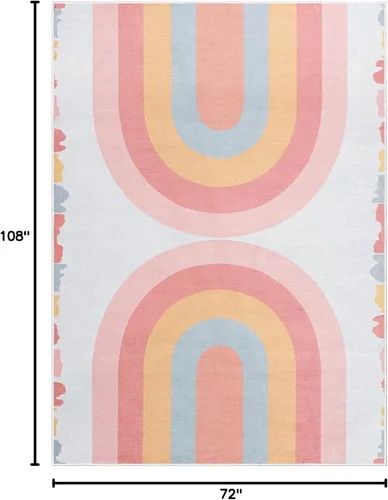 Vista 11 de Well Woven Alfombra de arco iris Crescent para niños, 3 pies 3 pulgadas x 5 pies, multicolor