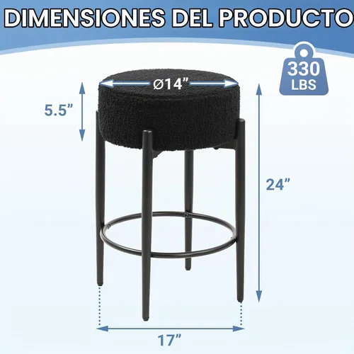 Vista 2 de Murago Juego de 2 taburetes de bar con altura de mostrador, color negro
