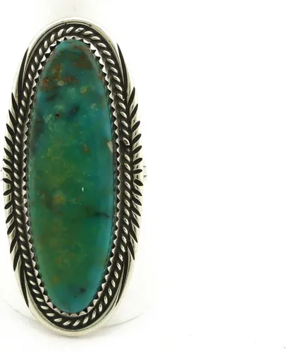 Vista 4 de Anillo Navajo 0.925 de plata turquesa artista de montaña William Denetdale C.80's, Plata de ley, turquesa