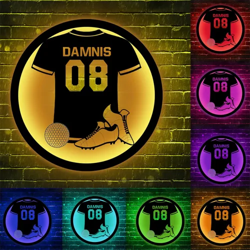 Vista 7 de Letrero de metal de béisbol personalizado con luz LED, nombre de camiseta de béisbol personalizable, número, decoración de pared, regalo para casco