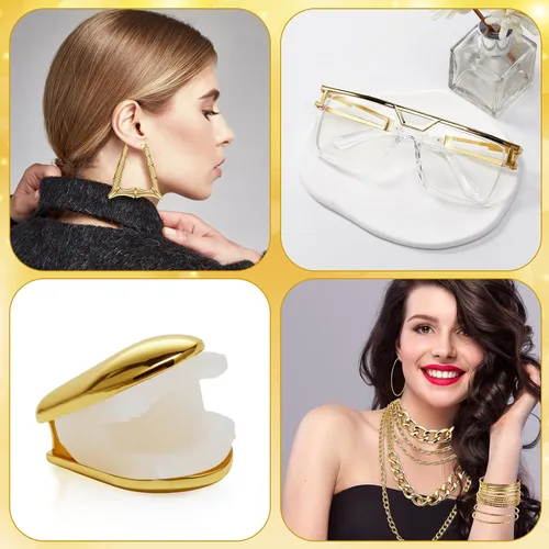 Vista 6 de Remuuly Kit de accesorios de trajes de los años 80 y 90 para mujeres y hombres, disfraz de rapero de hip hop, lentes dorados, collares gruesos