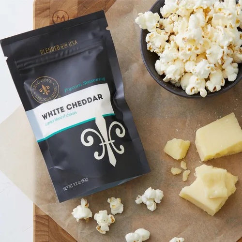 Vista 5 de Condimento para palomitas de maíz cheddar blanco, sin OMG y sin gluten, vegetariano, palomitas gourmet reales, condimento de palomitas de maíz bajas