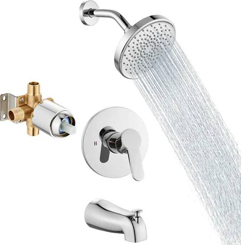 Vista 10 de Aolemi Juego de grifo de ducha para bañera con válvula, kit de acabado de ducha de montaje en pared de 6 pulgadas, accesorios de bañera, válvula