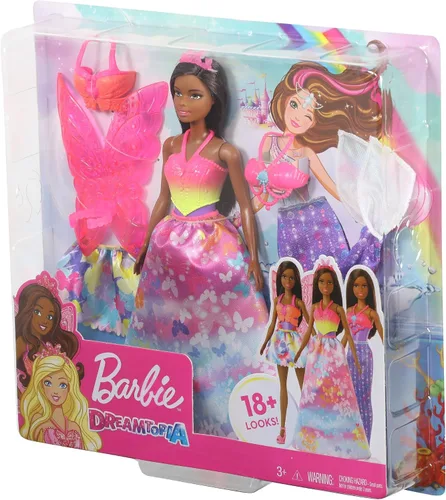 Vista 7 de Barbie Dreamtopia Dress Up Doll Set de regalo, aprox. 12 pulgadas, morena con 3 modas