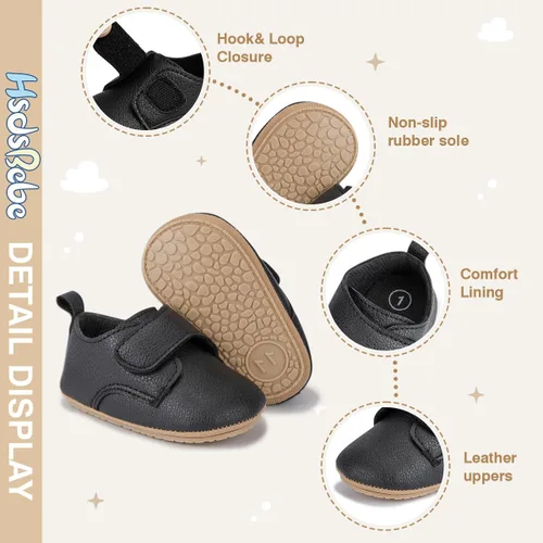 Vista 6 de HsdsBebe Zapatos Oxford de piel sintética con suela de goma suave, antideslizantes, para niños y niñas, para caminar, mocasines