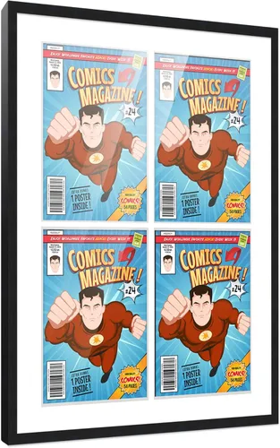 Vista 121 de Poster Palooza Marco de cómic con paspartú para 1 cómic de la Edad de Bronce publicado entre 1970 y 1985, marco de cómic negro para cómic de 7.25 x