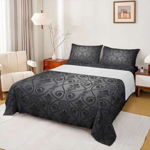 Vista 9 de Erosebridal Juego de sábanas de damasco con diseño floral, tamaño individual, gótico, rojo y negro, juego de sábanas de flores barrocas victorianas