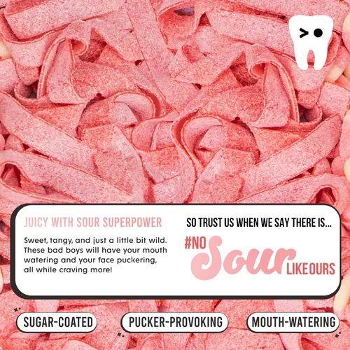 Vista 3 de Sour Tooth Cinturones de fresa, tiras de caramelo de gomitas ácidas masticables, paquete de 6, 4 onzas Soft & Chewy Strips, Sour Candy Bulk, Bulk