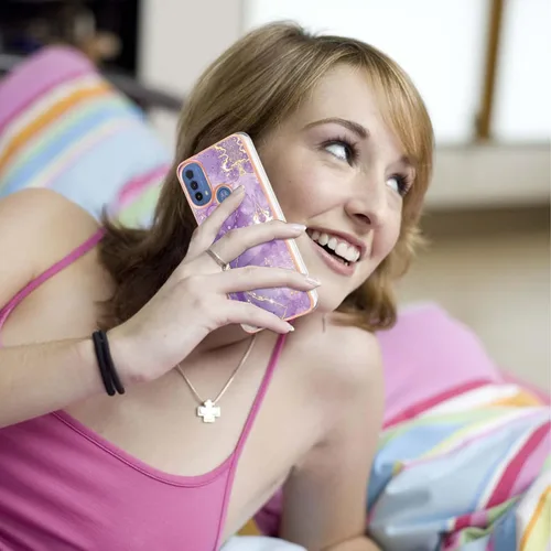 Vista 5 de Funda delgada para Motorola E40, funda para Moto E30, funda para Moto E20, funda brillante con patrón de mármol IMD para niñas, cubierta protectora