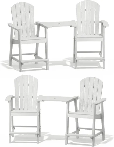Vista 11 de YEFU Juego de 2 sillas Adirondack altas para balcón, sillas Adirondack de gran tamaño, taburetes de bar ampliados con grano de madera, resistentes a