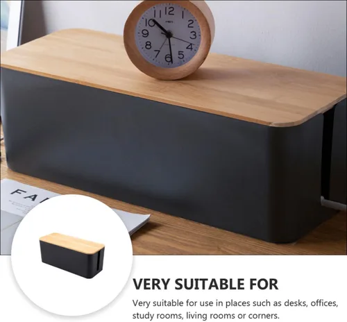 Vista 8 de SUPVOX Cable Management Box Cable Wire Case Wood Grain Black Medium Size Power Line Organizer Storage Box for Desk and Home