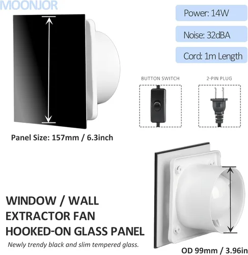 Vista 2 de Extractor de 4 pulgadas, panel de vidrio negro delgado Panel de cristal negro de 4 pulgadas