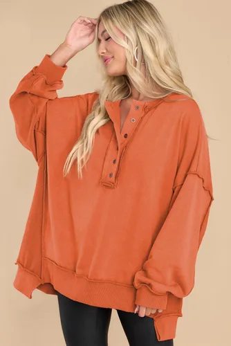 Vista 14 de AlvaQ - Sudadera de gran tamaño para mujer, informal, de manga larga, con botones y cuello Henley, tipo túnica